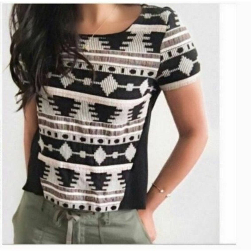 Anthropologie Black and White Patterned Blouse